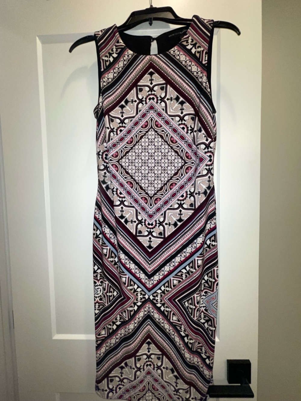 White House Black Market Sleeveless Geometric Maxi Dress in Black, White & Pink